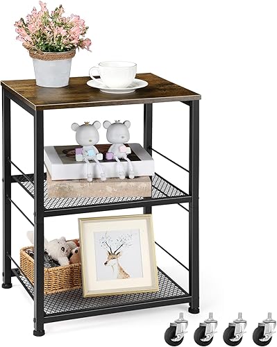 Miniatura 24 de ETELI Mesa auxiliar de 3 niveles, pequeña con ruedas, mesa auxiliar con estantes de almacenamiento, mesita de noche blanca para cocina, dormitorio,