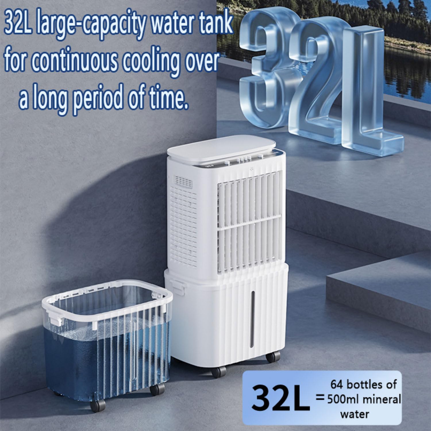 Climatizador Evaporativo Portátil con Tanque Desmontable 30L Enfriador de Aire Silencioso con Temporizador 12H 3 Velocidades 120° Oscilación Bajo Consumo Ventilador de Enfriamiento para Hogar