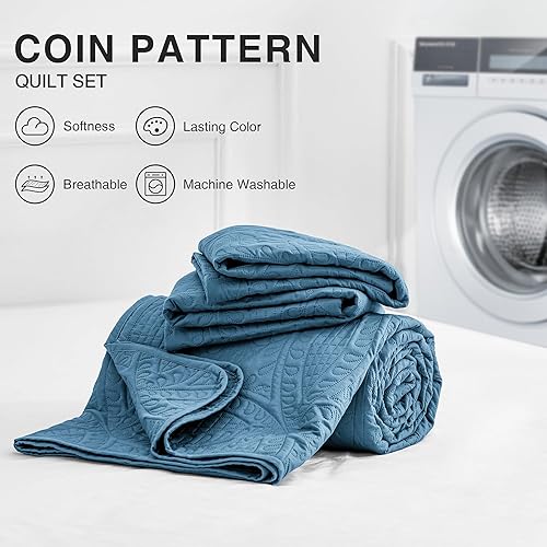 Miniatura 14 de Love's cabin - Juego de ropa de cama de tamaño California King, color beige, colcha ligera de verano con patrón de moneda, para todas las Moneda