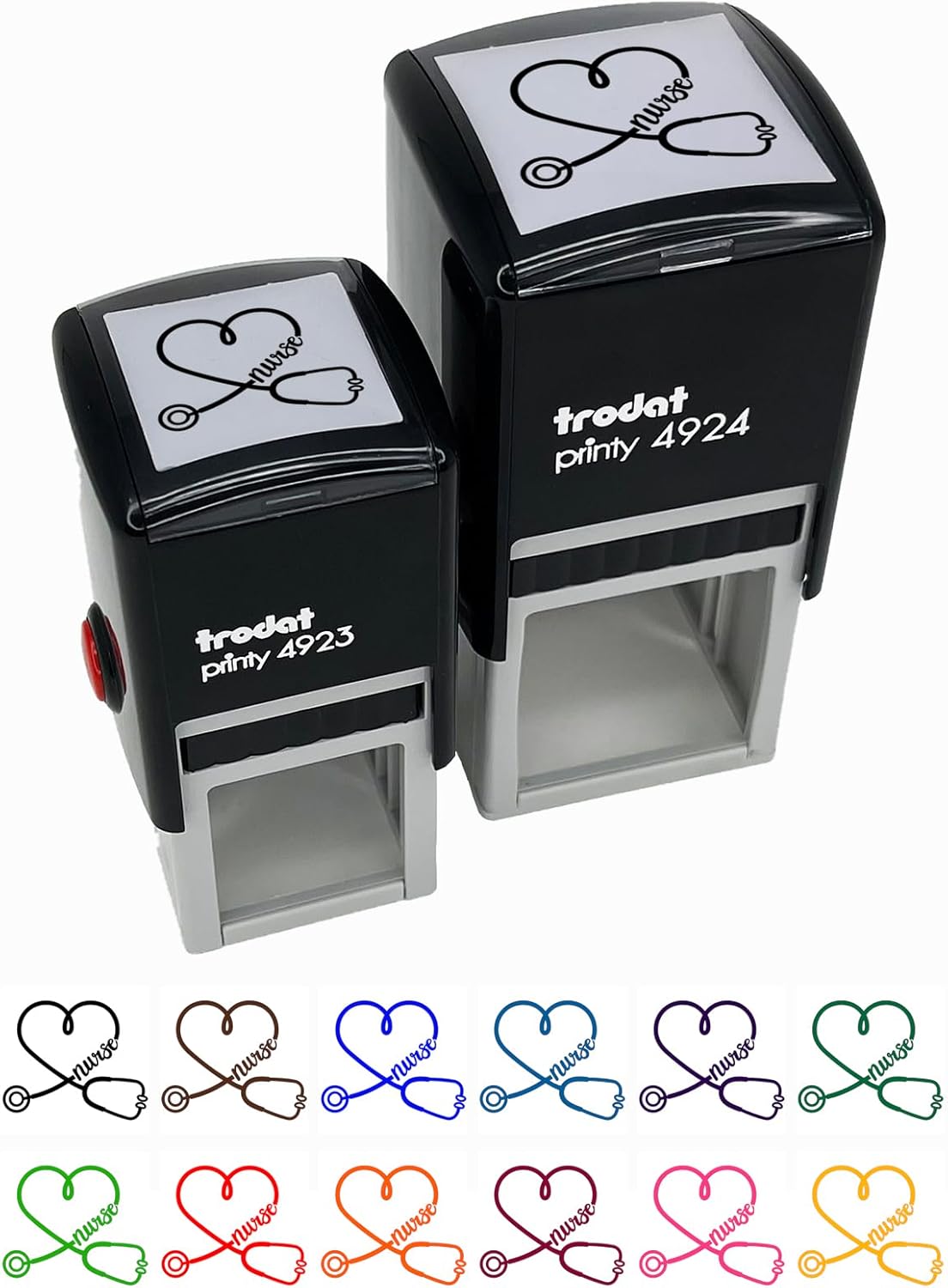 Nurse Heart Stethoscope Self-Inking Rubber Stamp Ink Stamper - 1-1/2 Inch Large - Red Ink