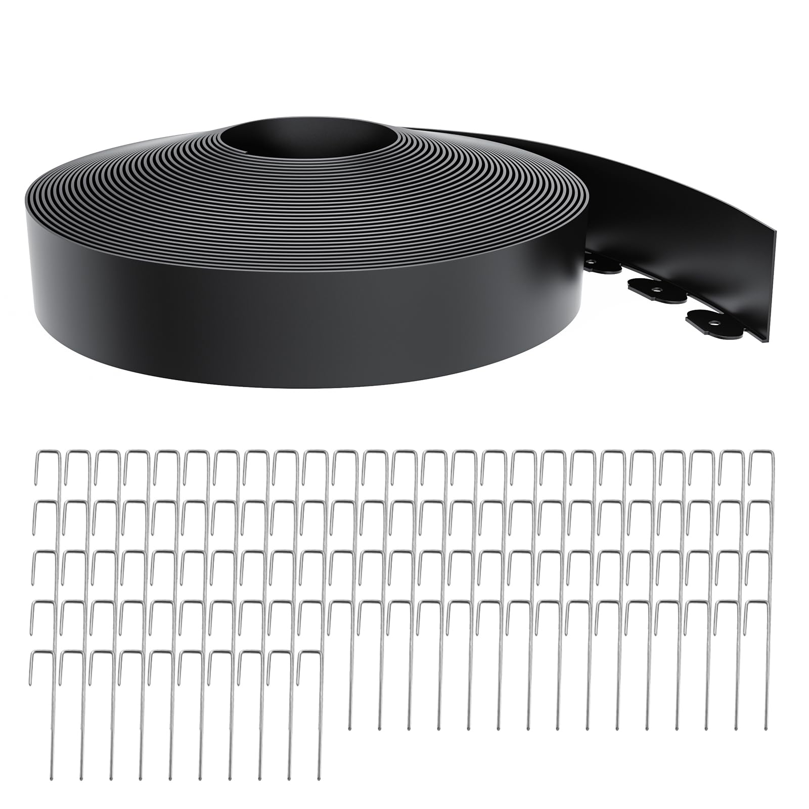 landscape edging 4 inch tall 100ft with 110pcs metal spikes, plastic garden edging border landscape edging border lawn edging for landscaping, flower bed, yard