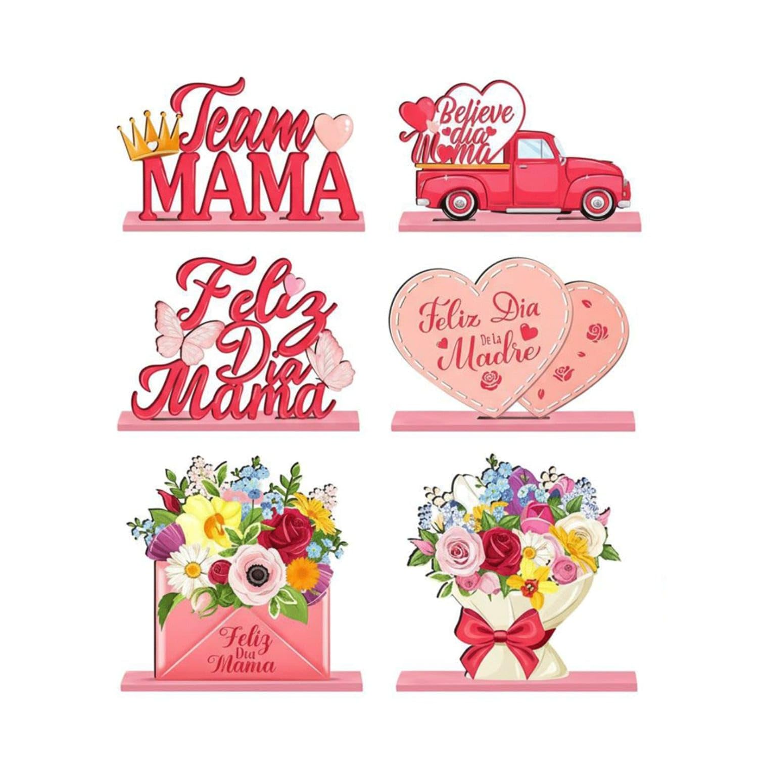 High-Quality Wood Mother's Day Wooden Ornament Heartwarming Designs Mother's Day Table Decoration Layered Design Mom Appreciation Table Plaque Easy Assembly for MothersShelf Decor, 6-piece 1-image-41