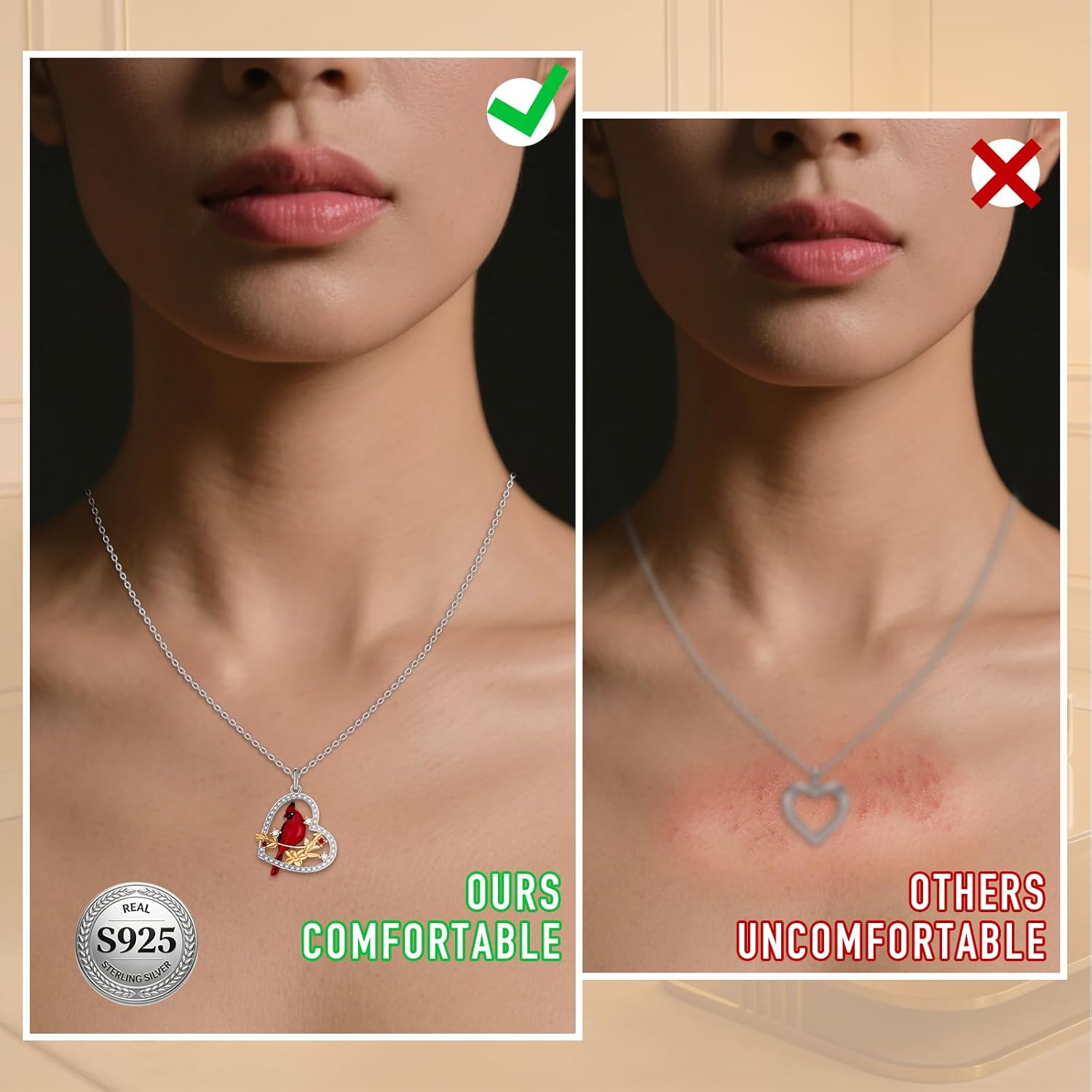 Cardinal Necklace for Women Sterling Silver Cardinal Heart Necklace pendant memorial Cardinals Appear When Angels Are Near Cute Bird Jewelry Gifts - Image 3