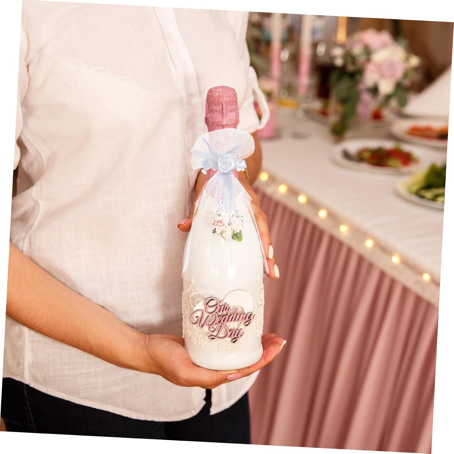 4pcs Wedding Wine Bottle Covers Reusable Decorative Labels for Bottles Double Wine Bag Set