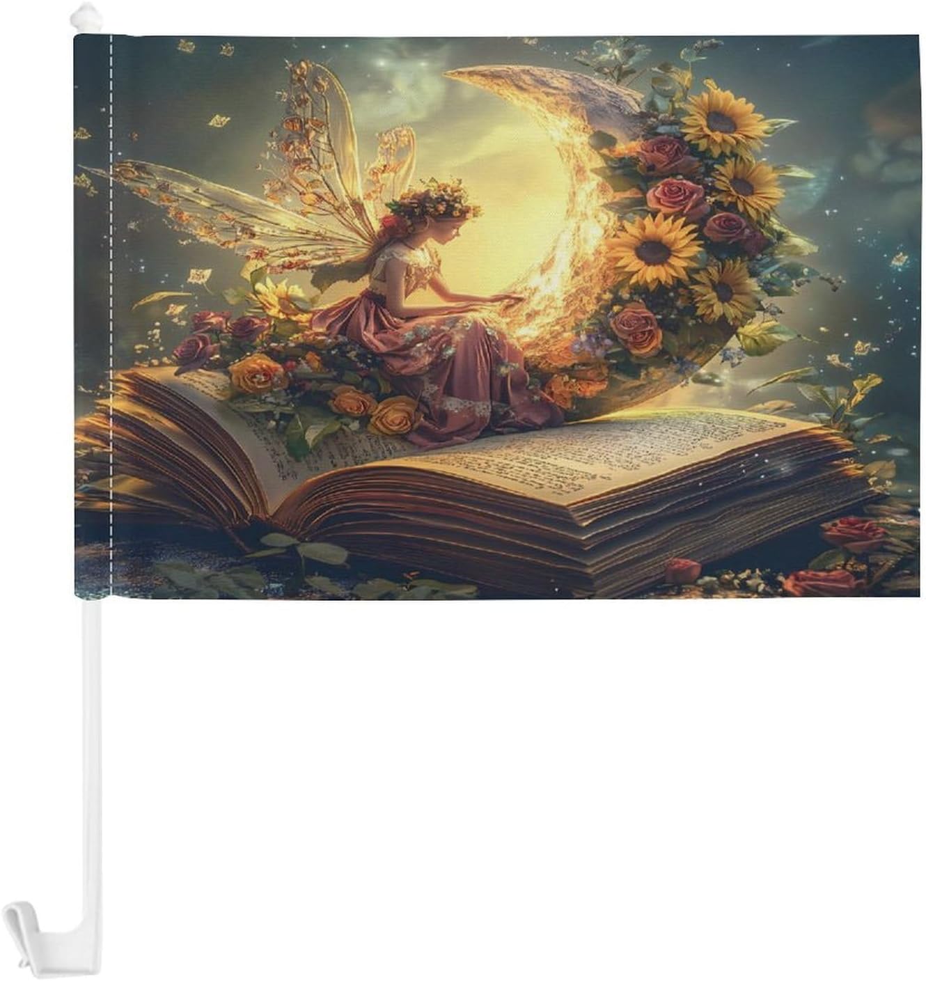 Moon Fairy Book Car Mini Flags Outdoor Home Flag Handheld Banners for Auto Travel Accessories