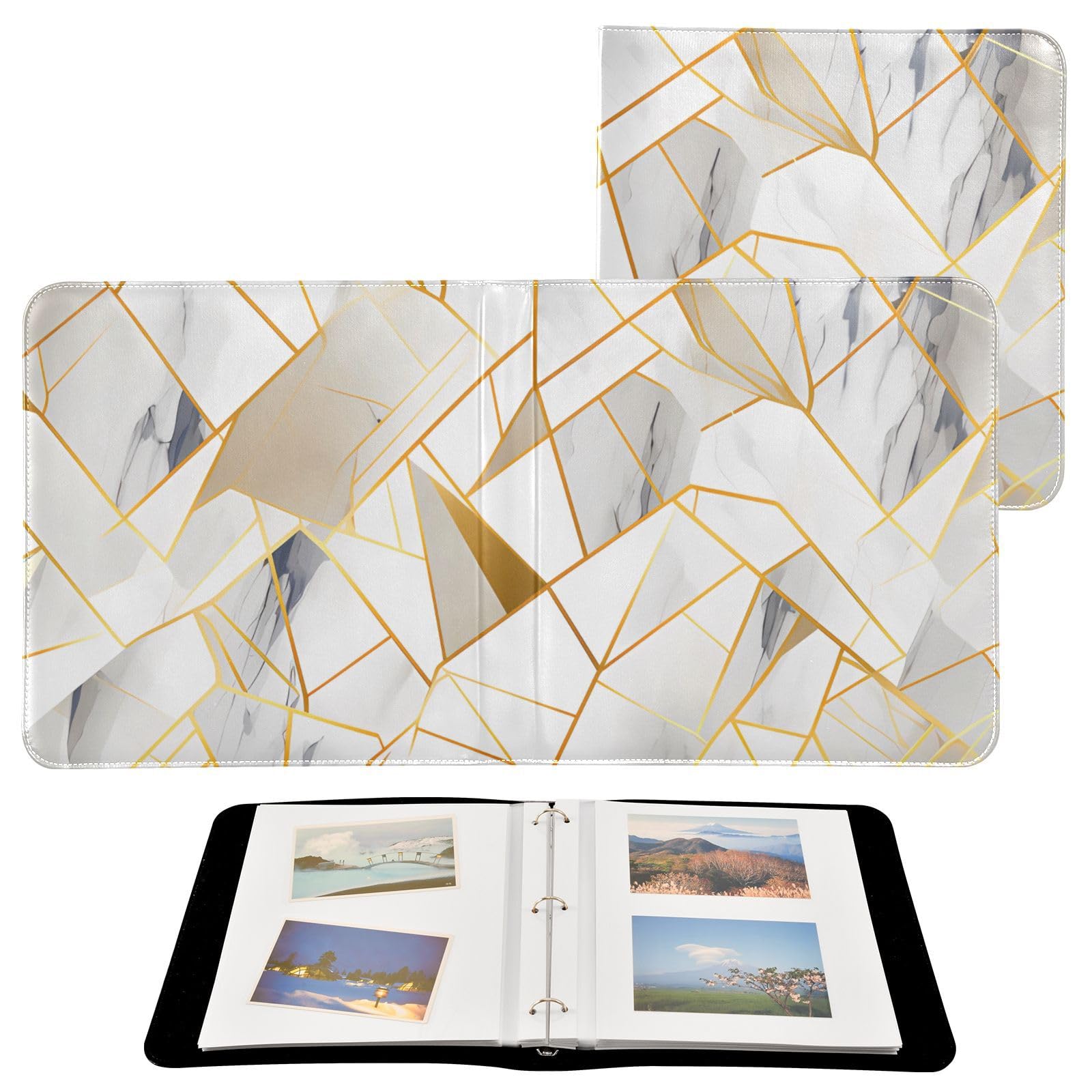 JIPONI Marble Mosaic Large Photo Album, DIY Leather Cover Scrapbook Albums for 4x6 5x7 6x8 Pictures, Self Adhesive Memory Book for Wedding, Baby, Family