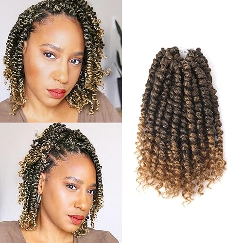 Pelo de Passion Twist 8 pulgadas Passion Twist Crochet Hair para mujer, 8 paquetes de cabello rizado pretrenzado Passion Twists extensiones de