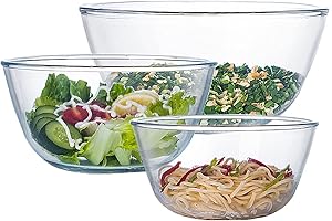 Glass Mixing Bowls Set of 3 with Measurement Markings for Easy Measuring and Mixing