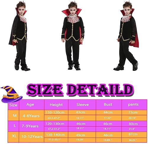 Miniatura 6 de Disfraz de vampiro para niños con dientes y orejas realistas, capa gótica, traje real para Halloween