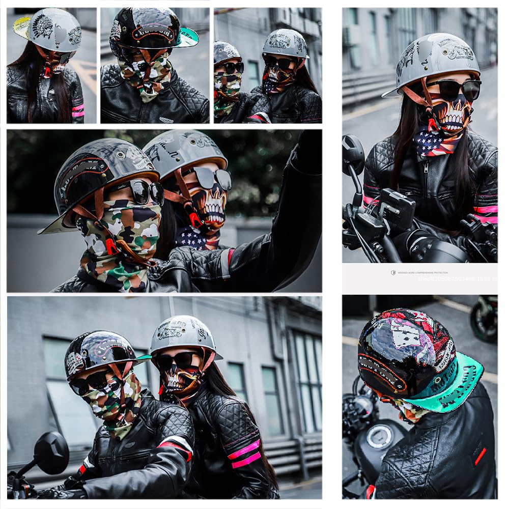 Vintage Motorrad Halbhelm, Halbschalenhelm Baseballmütze-Helm mit ECE-Zulassung, Motorrad Jet Helm Baseball Cap mit Gesichtsschutz Schnelllösetaste für Scooter Cruiser