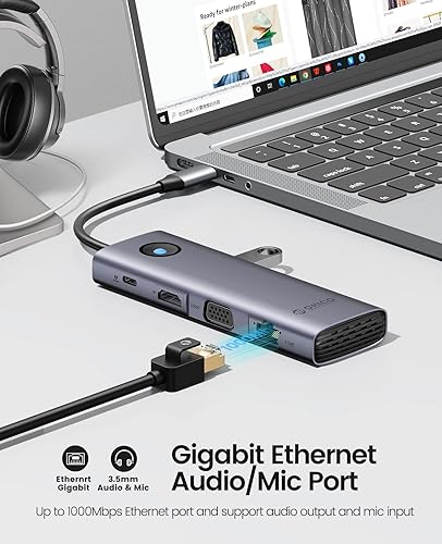 Miniatura 7 de ORICO - Estación de acoplamiento USB C, estación de acoplamiento para laptop 10 en 1 con HDMI 4K, VGA, 3 puertos USB, PD 100W, SD y TF, audio de