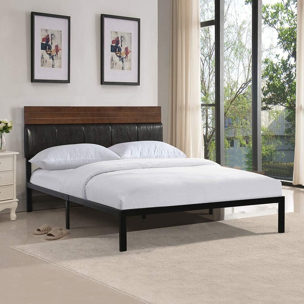 AILISITE Queen Size Bed Frame with Headbaord,Black Metal