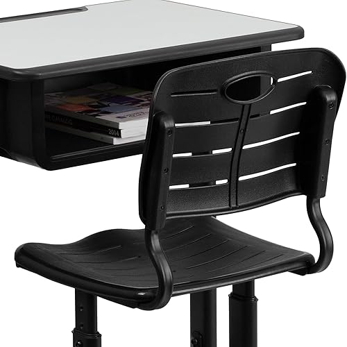 Miniatura 7 de Flash Furniture Nila - Juego de 3 escritorios y sillas para estudiantes de altura ajustable con marco de pedestal negro