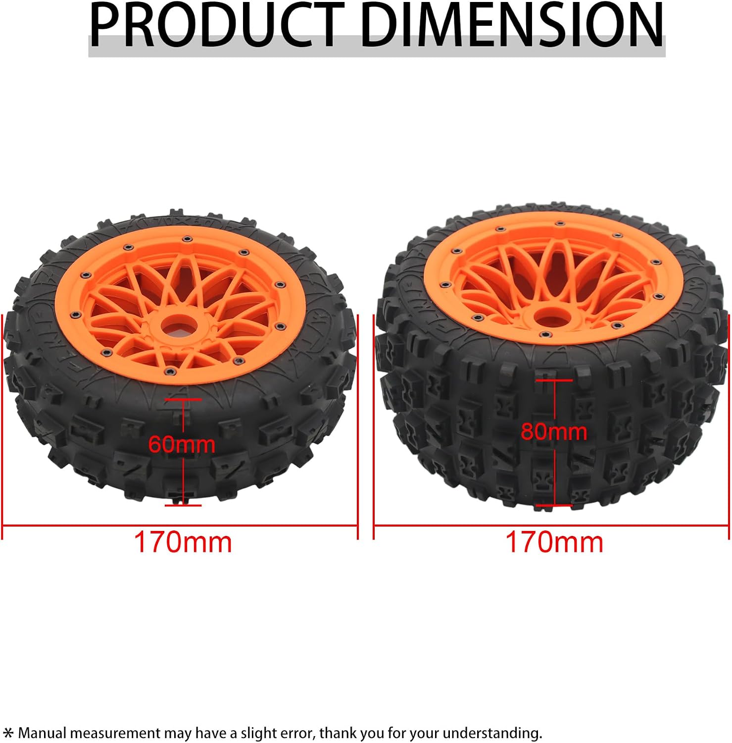 FLMLF Wasteland Tires Front and Rear Assembly Orange for 1/5 HPI Baja ROVAN KM 5B Rc Car Parts