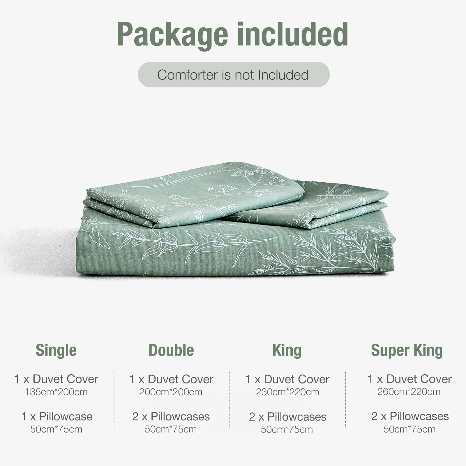 Tokokimo Sage Green Double Duvet Set - Double Bedding Set, Floral Bedding Double Bed Set with 2 Pillowcases, Soft Microfiber Double Duvet Cover 200x200 cm — view 7