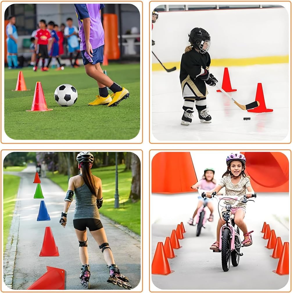7" Soccer Cones (Set of 12) - Plastic Traffic Cones | Training Cones for Sports Training, Football, Basketball, Coaching, Practice Equipment