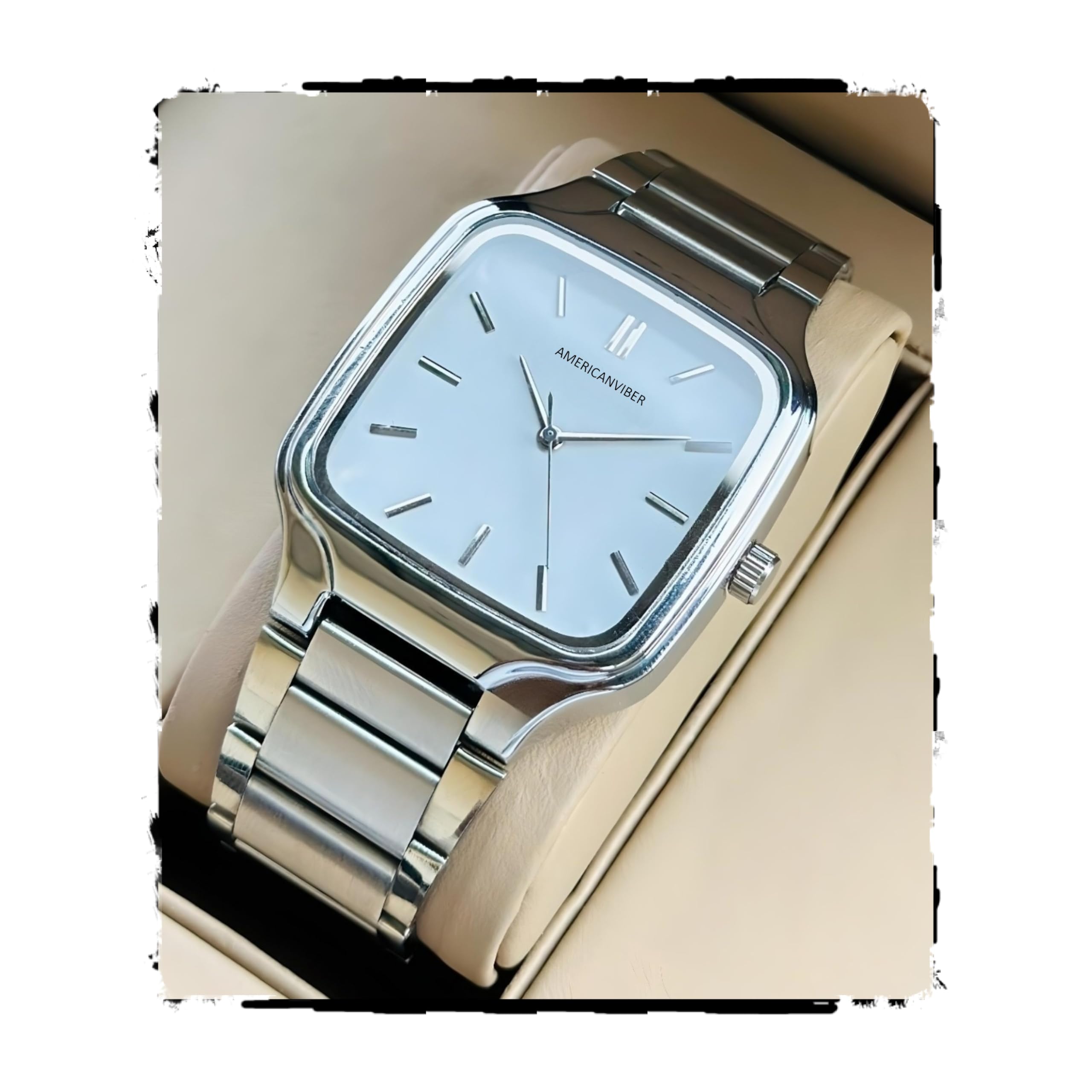 americanviber Minimalist Eddy Square Dial Men's Watch with Stainless Steel Strap, Analog Watch Display with Slim Case Design Wrist Watch for Men-picture-49