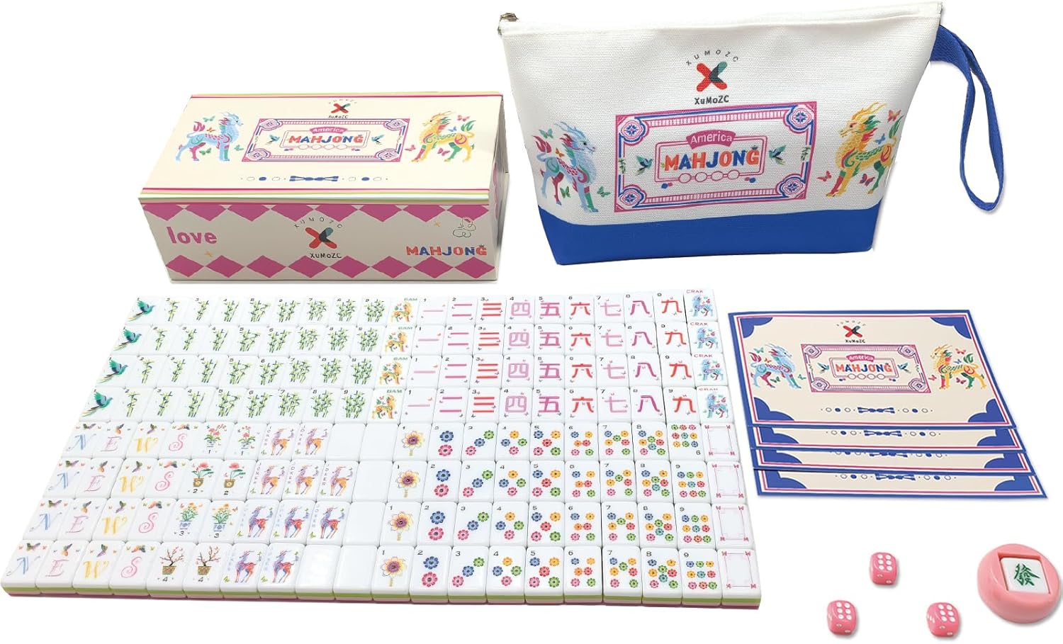 American Mahjong Design Set 1.2-inch 160 Acrylic High-Grade Four Layer Rose Red Mah-Jongg Tiles