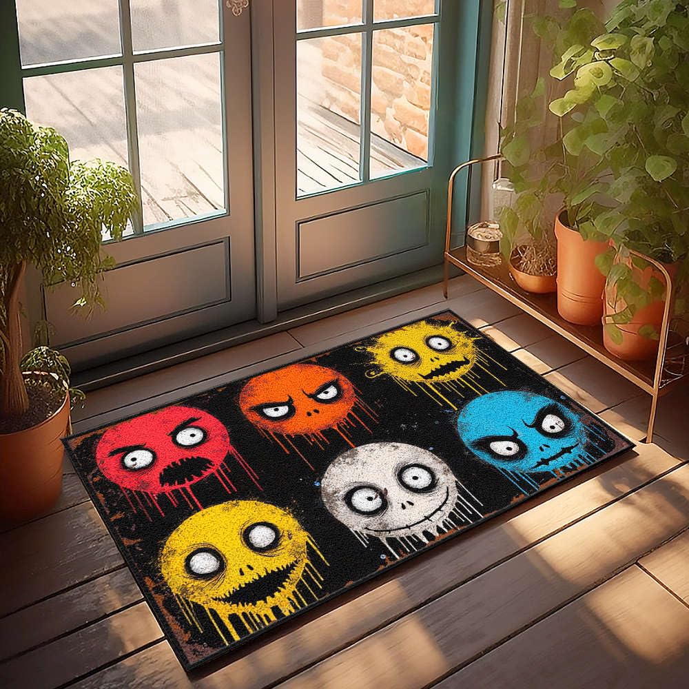 Paillasson de ferme visages effrayants colorés peinture qui coule