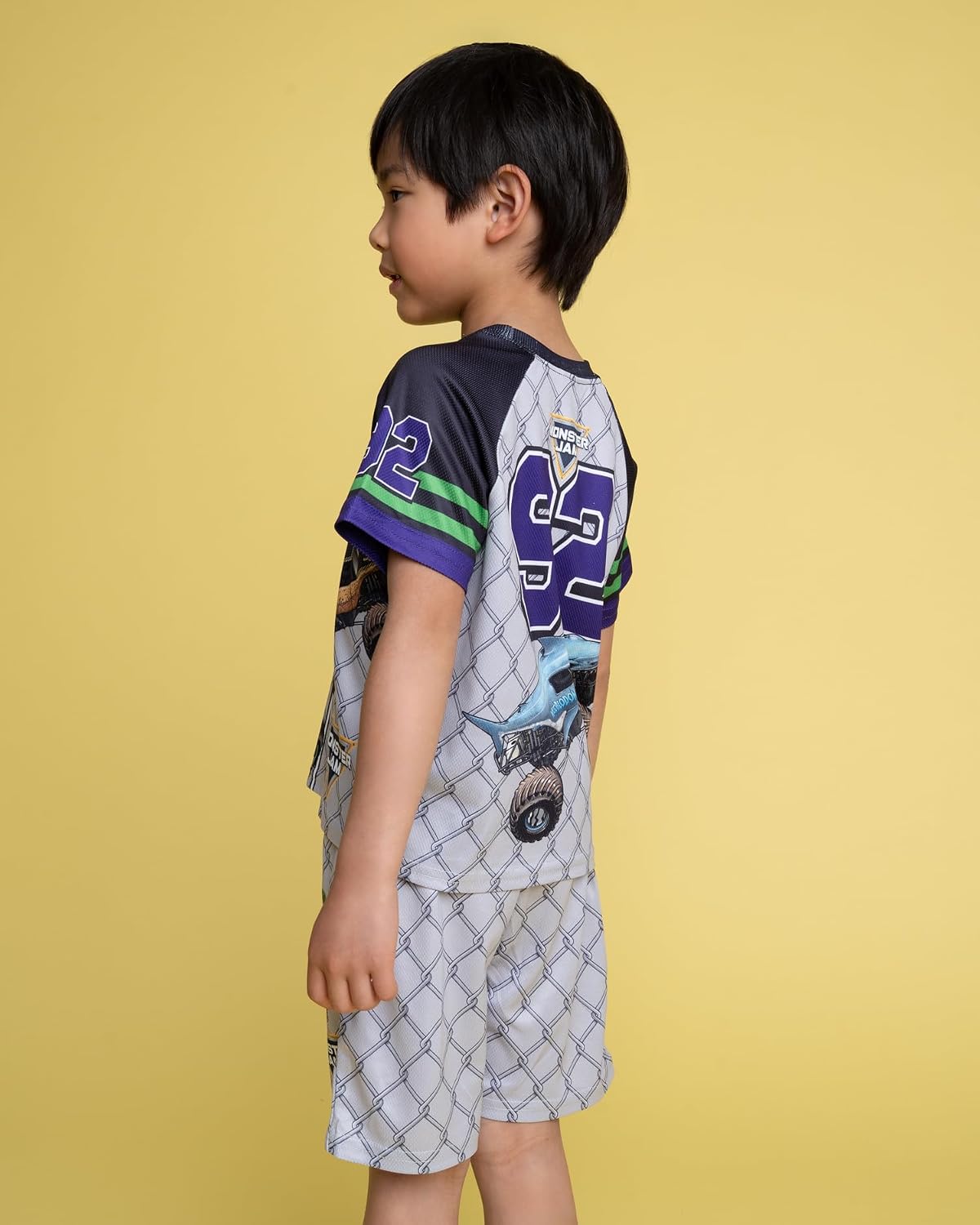 Monster Jam Athletic Mesh Baseball Jersey T-Shirt and Shorts Outfit Set Toddler to Big Kid Grave Digger Megalodon Digatron