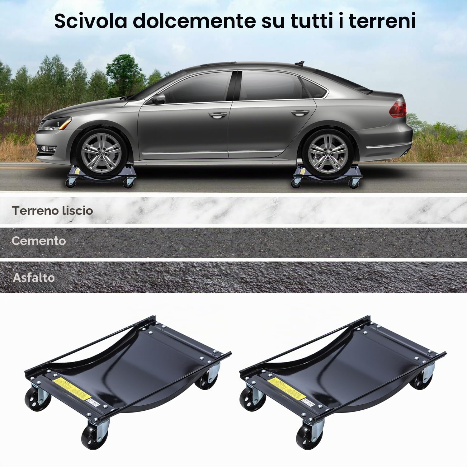 KATSU Tools 2 Pezzi Carrello Sposta Auto Sottoruote Carico 1,5 Ton Pedana Carrello Sposta Auto Ausilio di Manovra Posizionatore per Veicoli