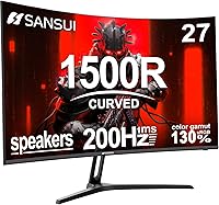 SANSUI 27" Curved Gaming Monitor 200Hz 1ms FHD 1080P FreeSync Premium, 1500R HDR Speakers VESA Mount