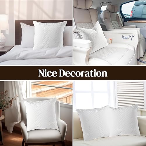 Miniatura 7 de Bafode Juego de 2 rellenos de almohada de plumas de ganso, 18 x 18 pulgadas, lujosos cojines decorativos corrugados con exquisito borde satinado