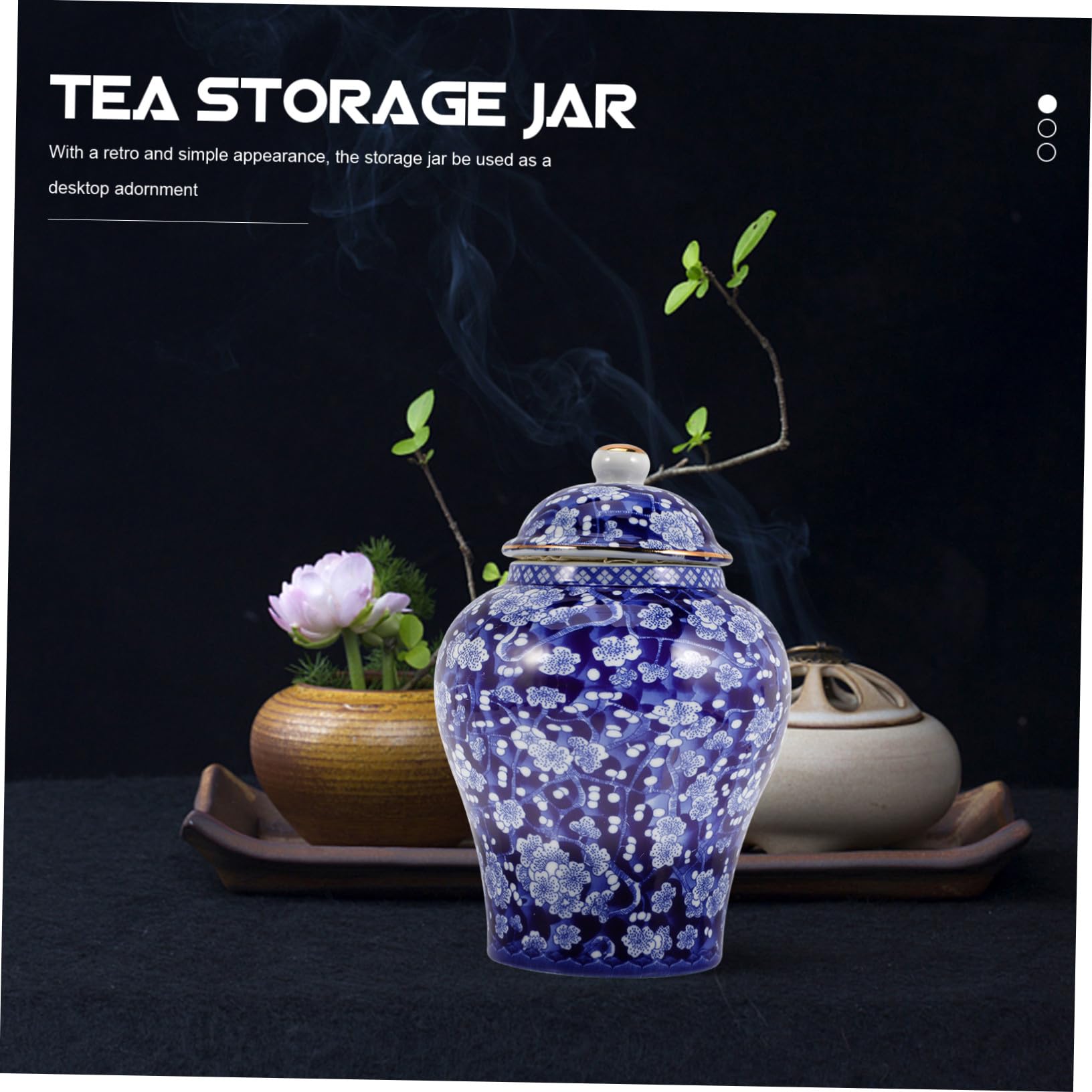 Baluue Keramik Teedose Chinesischen Stil Aufbewahrungsbox Vorratsdose Antik Teeblatt Motiv Retro Design für Losen Tee Zuhause Deko Schreibtisch
