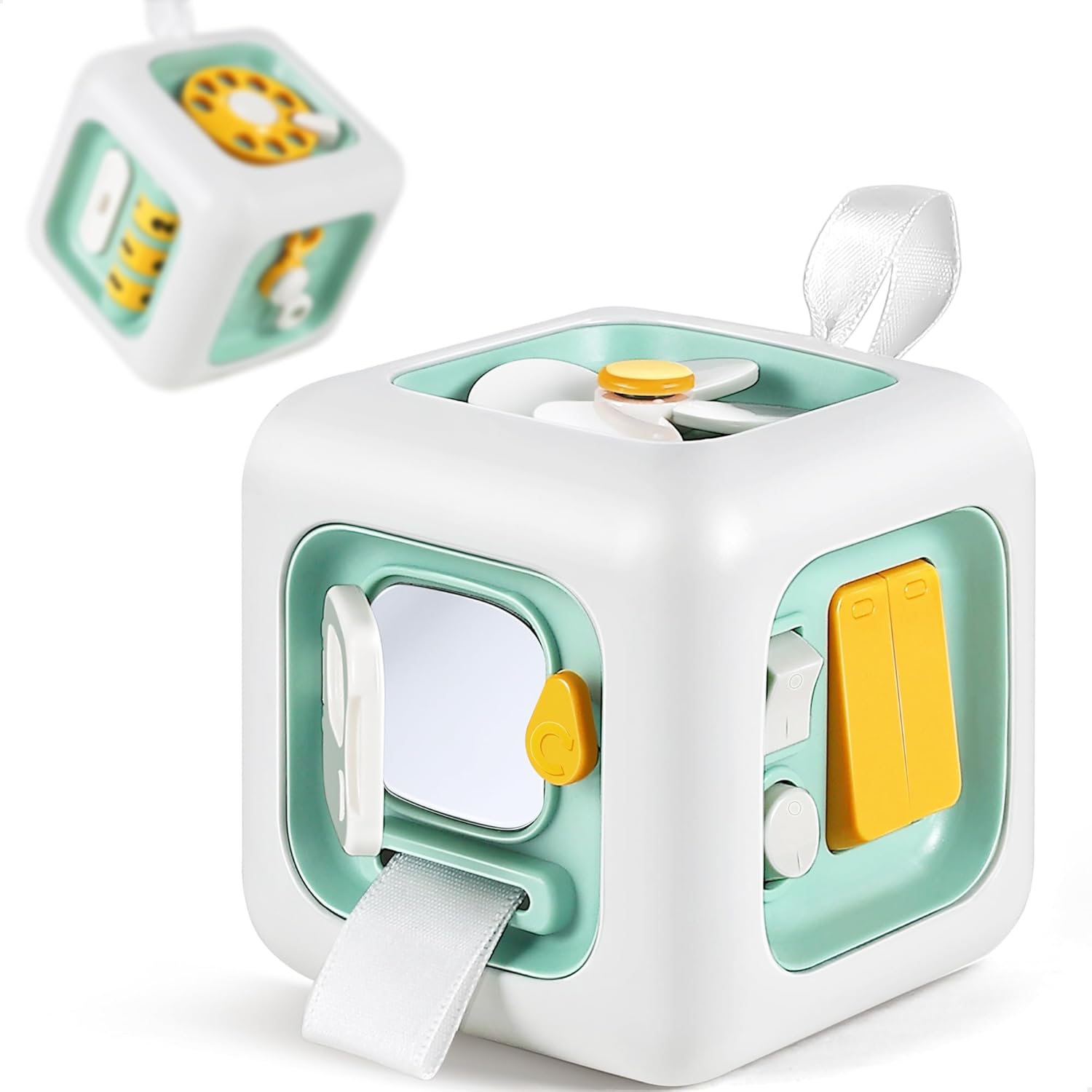 iPlay, iLearn Green Baby Busy Cube Toy for 1 Year Old, Montessori Sensory Toy Toddler 1-3, Learning Motor Skill, Infant Activity Carseat Travel Toys, Birthday Gift 6 9 12 18 Month 2 Yr Boy Girl