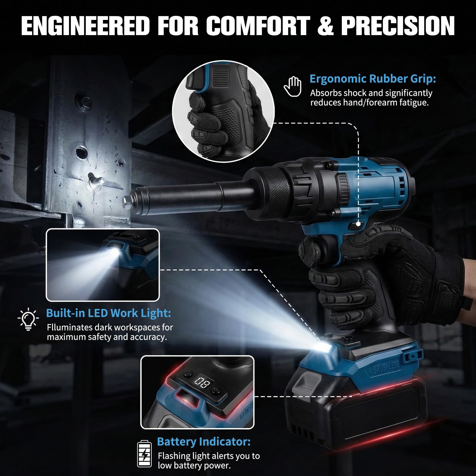 2 in 1 Kabelloses Nietgerät und Nietmutterpistole kompatibel mit Makita 18V-Akku, Elektrische Nietzange mit Brushless-Motor, Inklusive M3/M4/M5/M6/M8/M10/M12 Muttern, 4 Adaptern (ohne Akku)