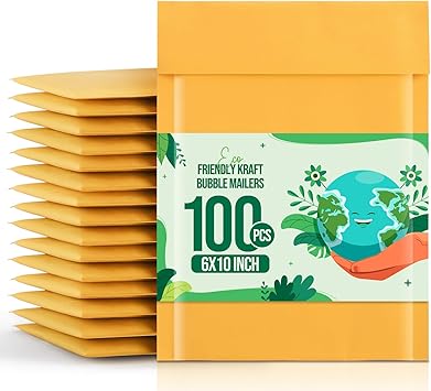 Fuxury Bubble Mailer 6x10" 100 Pack Kraft Padded Envelopes Usable Size 6x9" Kraft Bubble Envelopes for CDs, Video Games, Book Thick Padded Mailers #0 Small Yellow