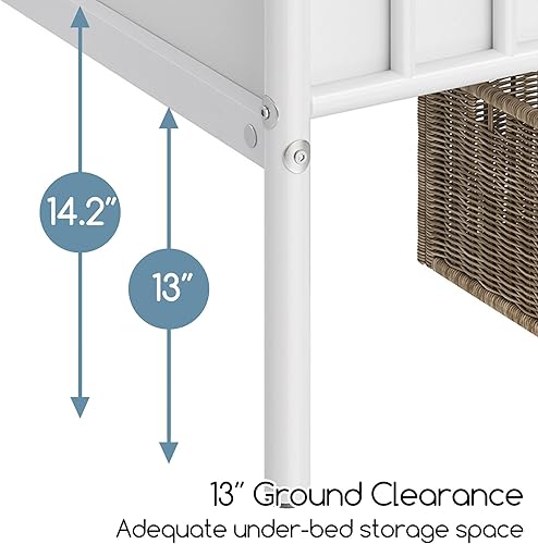 Miniatura 7 de Topeakmart Base de cama individual de metal blanco con cabecero y estribo, base de cama de plataforma individual, resistente, no necesita somier,