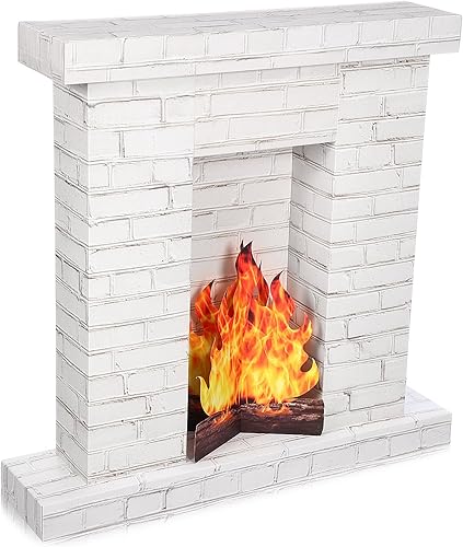 1 juego de chimenea corrugada de Navidad de 35.5 x 29 x 8 pulgadas, chimenea de cartón con llama de fuego 3D, soporte de cartón de tamaño real 3D