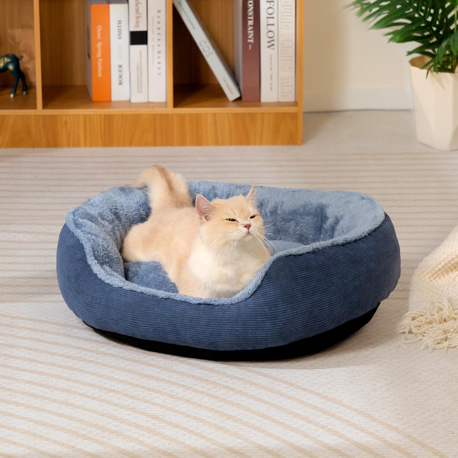 Hollypet Cat Bed Small Dog Bed, Round Pet Bed for Cats and Puppy Soft Sleeping Beds Breathable Pet Cushion, Blue-Grey(55 * 50 * 15cm) - Image 4