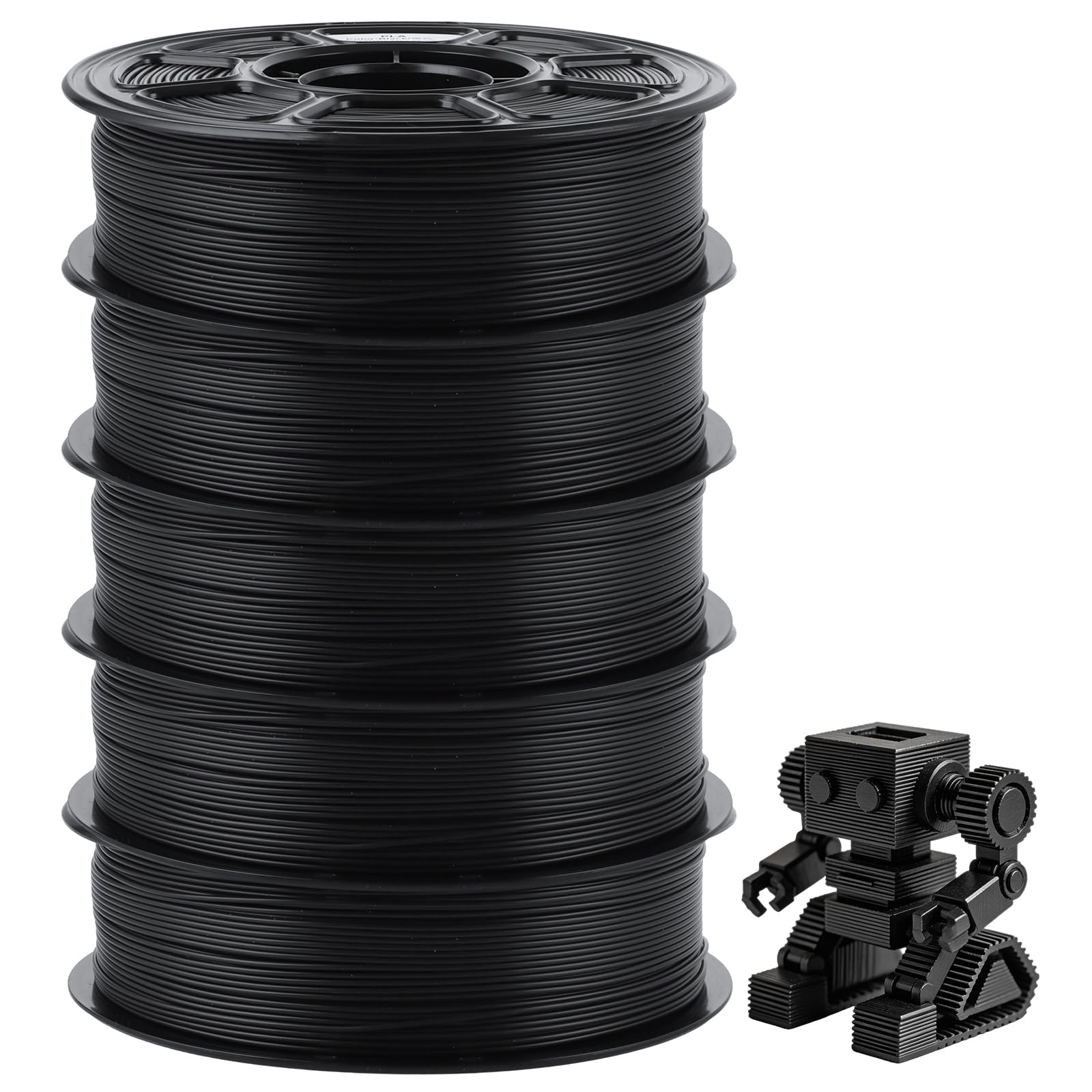 YOUNTHYE Filamento PLA da 5 kg, nero, 1,75 mm (bobina da 5 x 1 kg), filamento per stampante 3D per stampanti FDM, dimensioni precise, non si attorcigliano