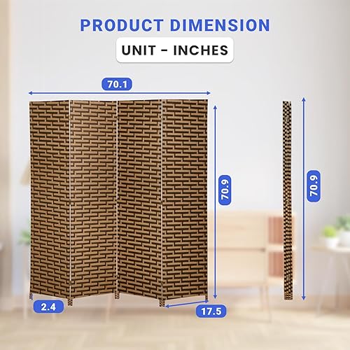 Miniatura 6 de Divisor de habitación, 4 paneles de madera para interiores, hecho a mano, separadores de habitación portátiles y pantallas plegables de privacidad