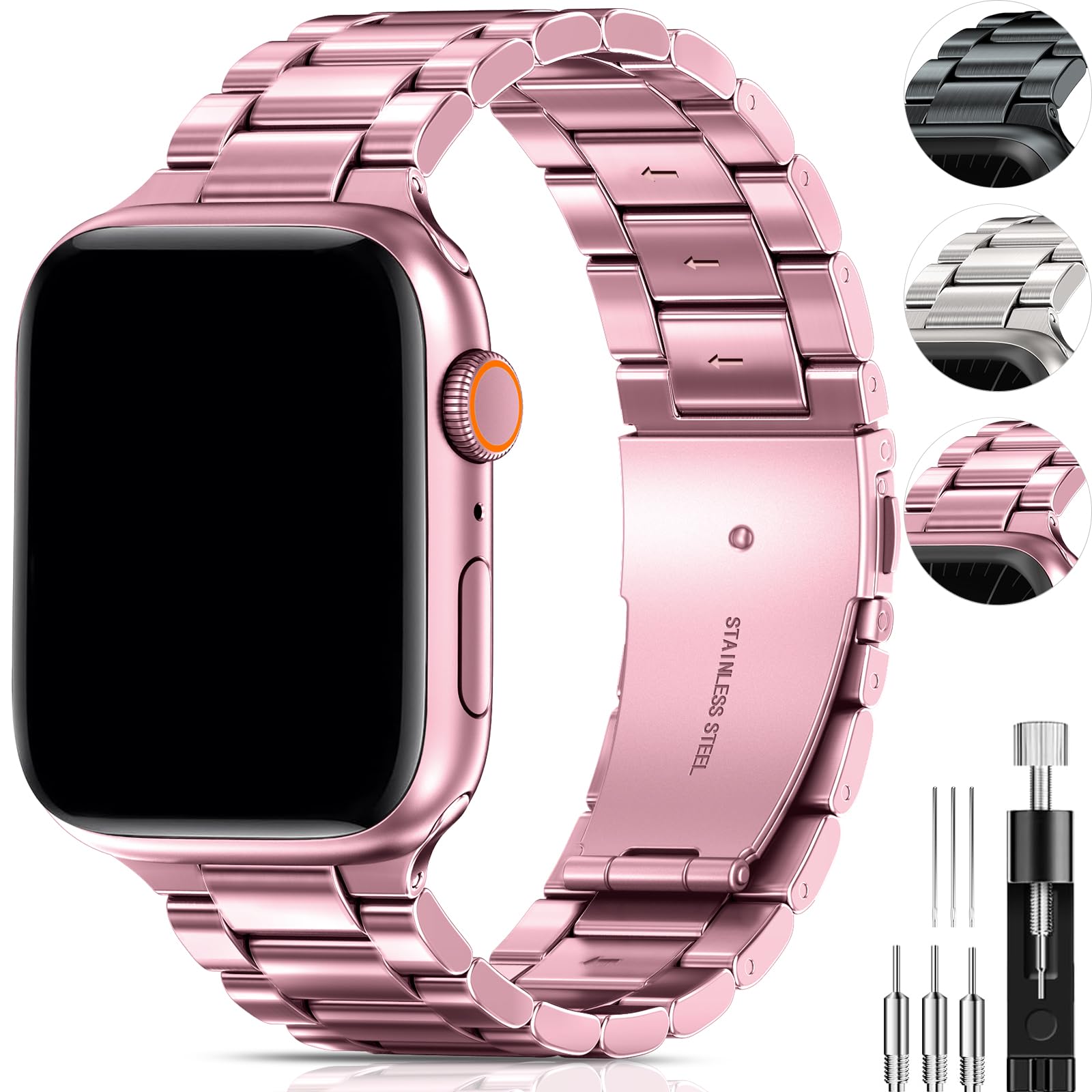 PODOEIL Compatible with Apple Watch Bands 45mm 44mm 42mm 49mm 41mm 40mm 38mm for Men Women, Stainless Steel Metal Watch Band for iWatch Ultra2 Ultra