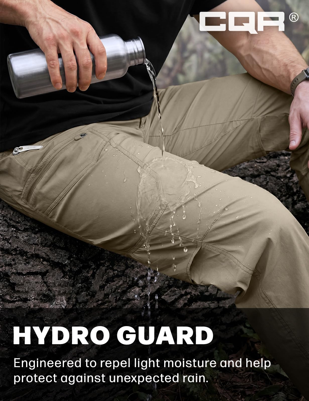 CQR Men's Quick Dry Tactical Pants, Water Resistant Outdoor Pants, Lightweight Stretch Cargo Work Hiking Pants — view 6