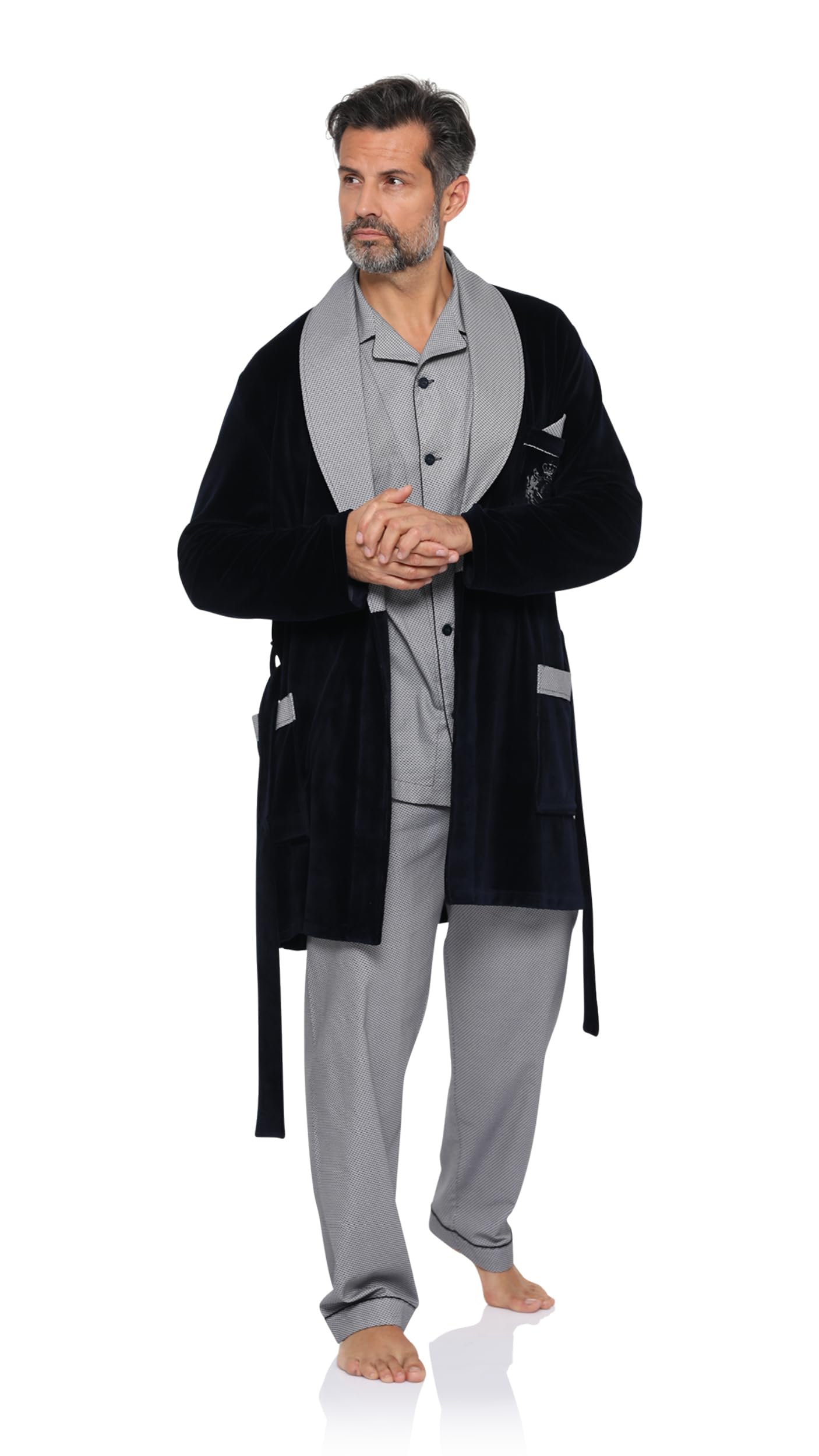 Revise RE-111 Ochtendjas voor heren, kort, velours, badjas - elegant, Bordeaux rood C1, 3XL