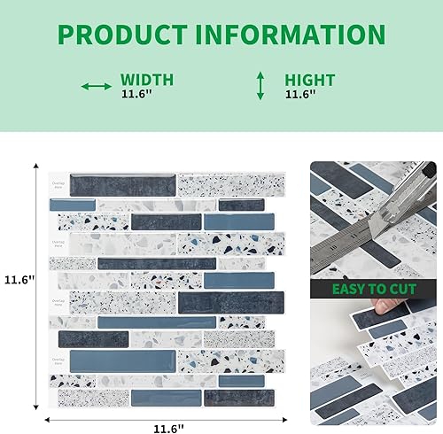 Miniatura 4 de LONGKING Azulejo de protección contra salpicaduras para cocina, azulejos adhesivos en la pared, baño (piedra azul)