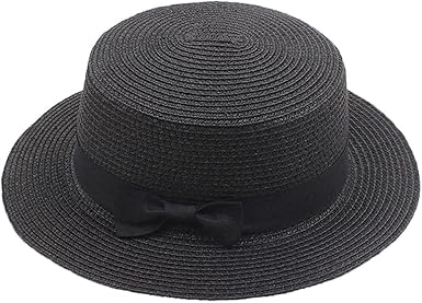 NA Chapéu feminino de verão de palha de praia Panamá, chapéu feminino  moderno, feito à mão, casual, aba reta, laço, chapéu de sol para mulheres  adultas, 55-58 cm, preto | Amazon.com.br