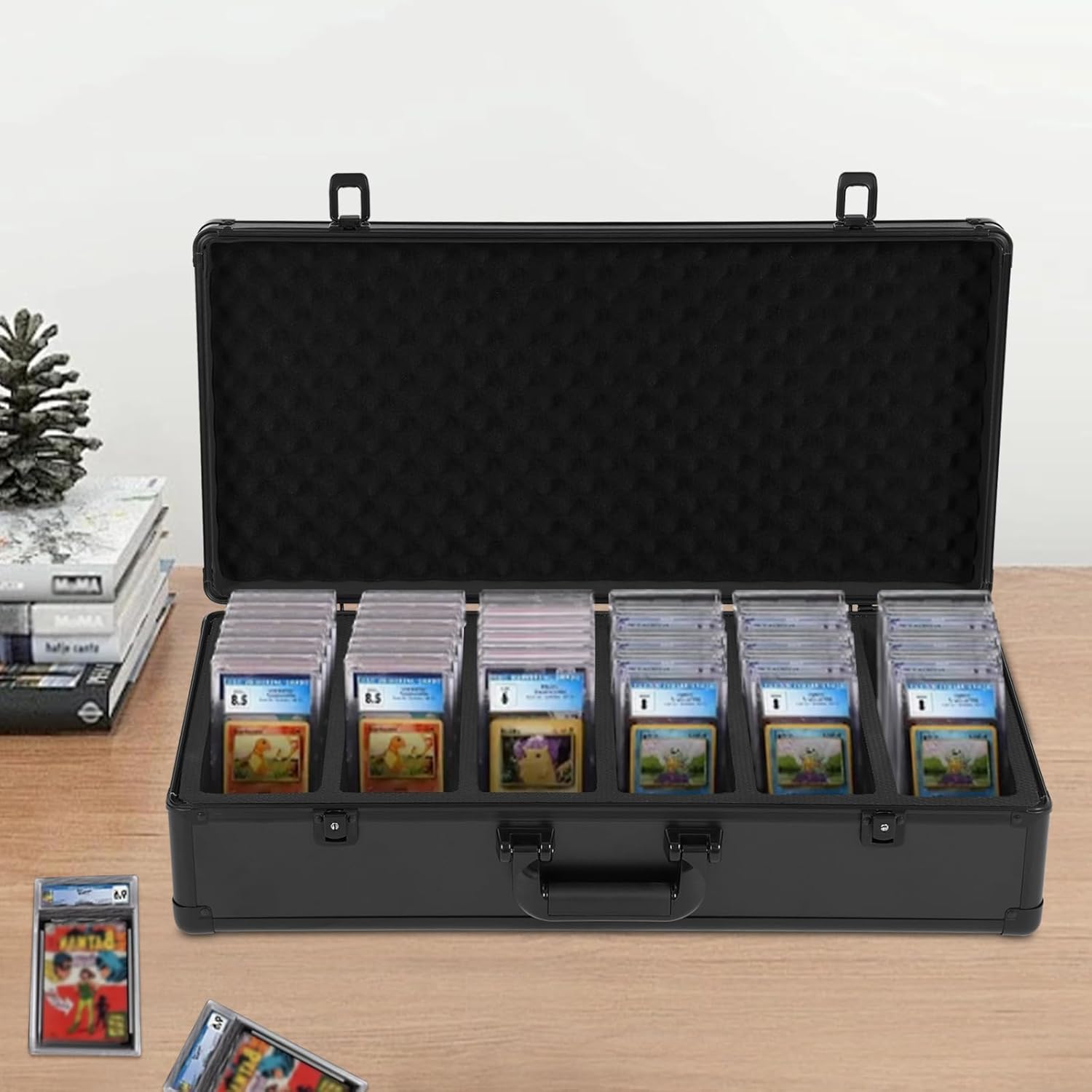 Deck Box Travel Case, Large Card Travel Suitcase Storage Bag Case with Handle, Weather Resistant - Fits Deck Game Cards, Cartoon Character Cards- Black