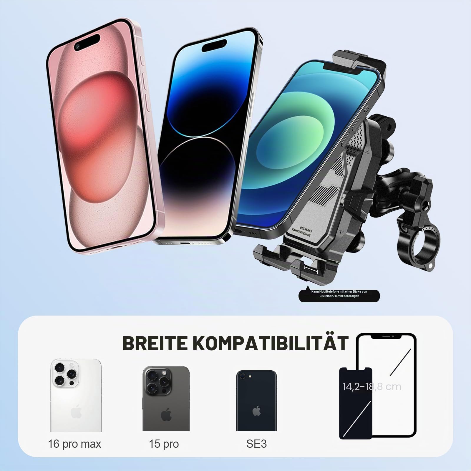 iMESTOU Motorrad Handyhalterung Anti-Vibration für 5.6"-7.4“ Smartphones | Mit 4 Stoßdämpfern, Für 22–32 mm Lenker, 720° Verstellbare, Für Max. 13mm Dicke Handys, Passend für Fahrräder/Motorräder