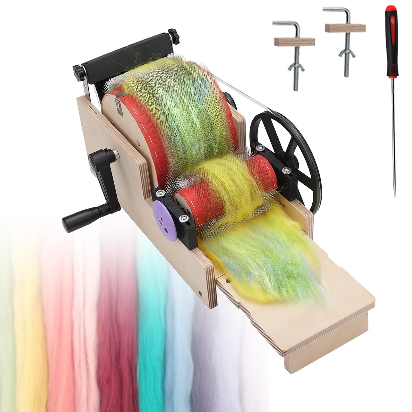 JYBNBBE Wooden Wool Blending Board, Manual Felt Drum Carder for Fast Color Mixing, Combing, Spinning, DIY Craft (12cm)