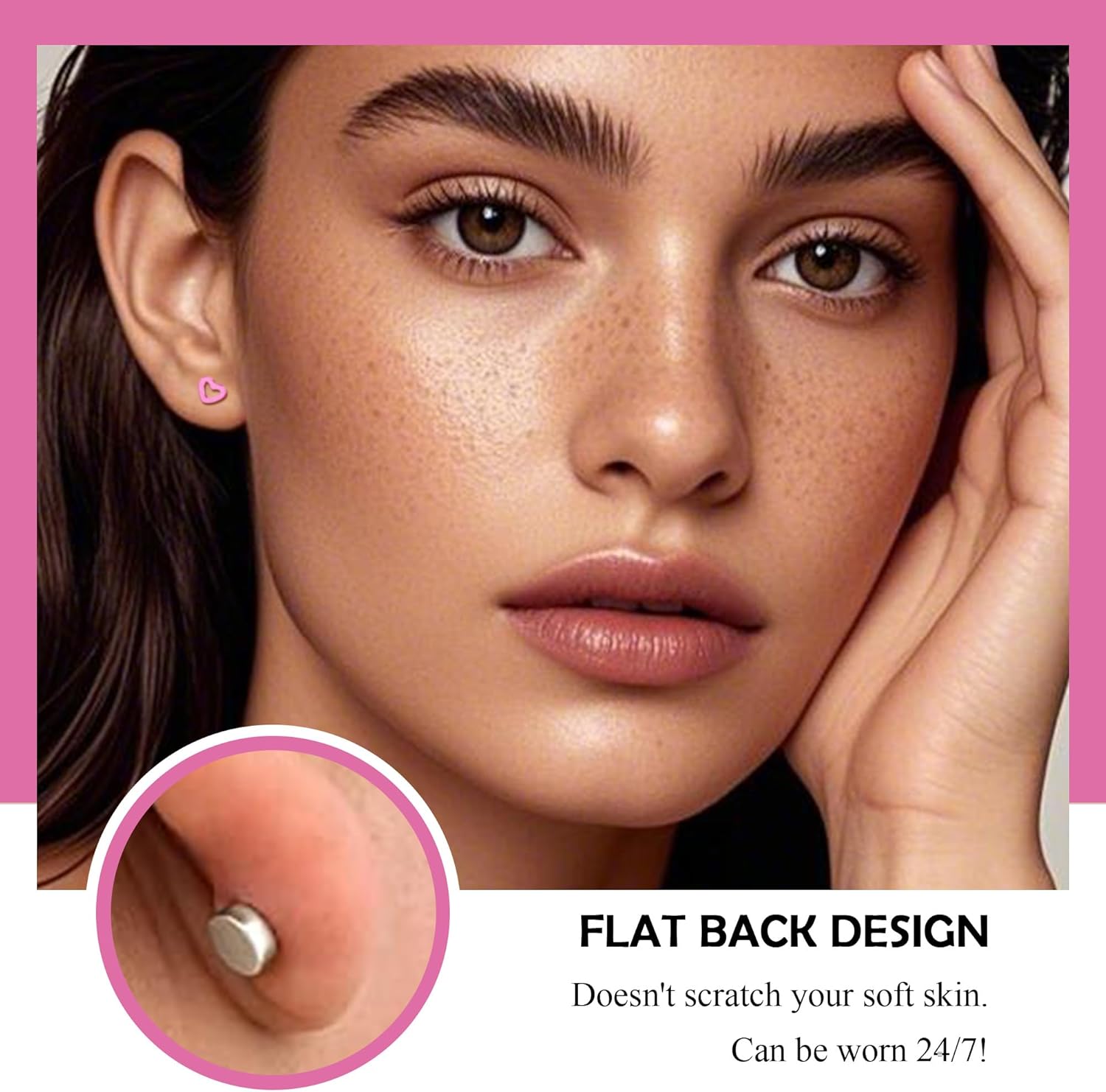 Titanium Heart Stud Earrings for Women, Hypoallergenic Minimalist Clasic Earrings, Lightweight Flat Ear Studs in Gold Silver Black Pink - Image 4