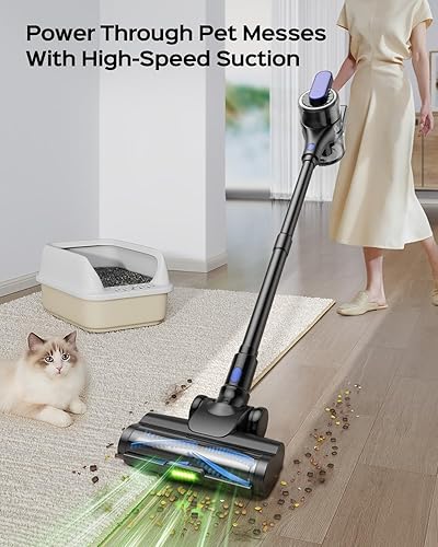 Miniatura 2 de Aspiradora inalámbrica para el hogar, aspiradora de 55 minutos de tiempo de funcionamiento con luz LED verde, potente succión para pelo de mascotas,