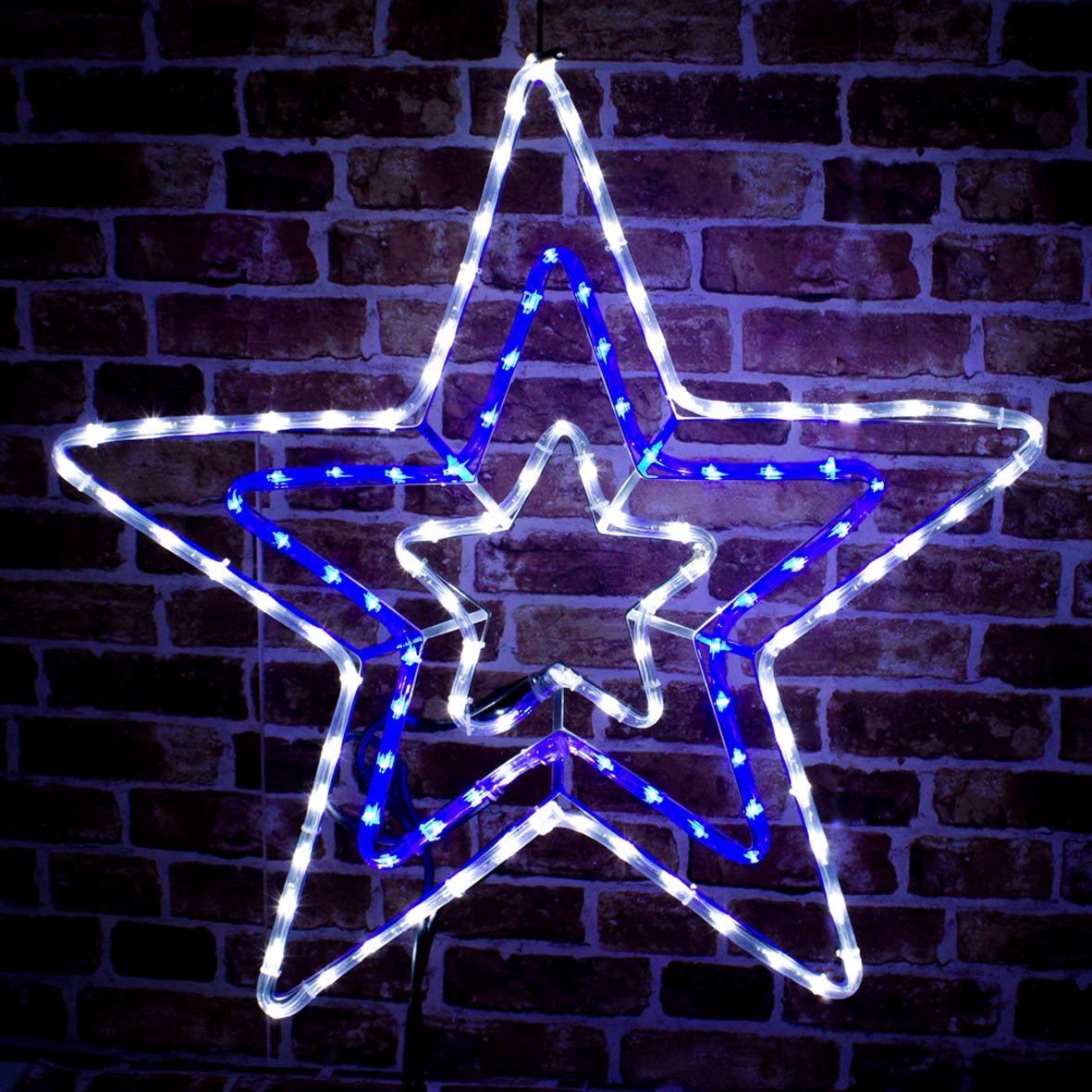 The Christmas Workshop72590 Bright Star Christmas Window Light | Indoor or Outdoor Christmas Decorations | 120 Blue and White LED Lights | Mains Operated | 72cm x 70cm