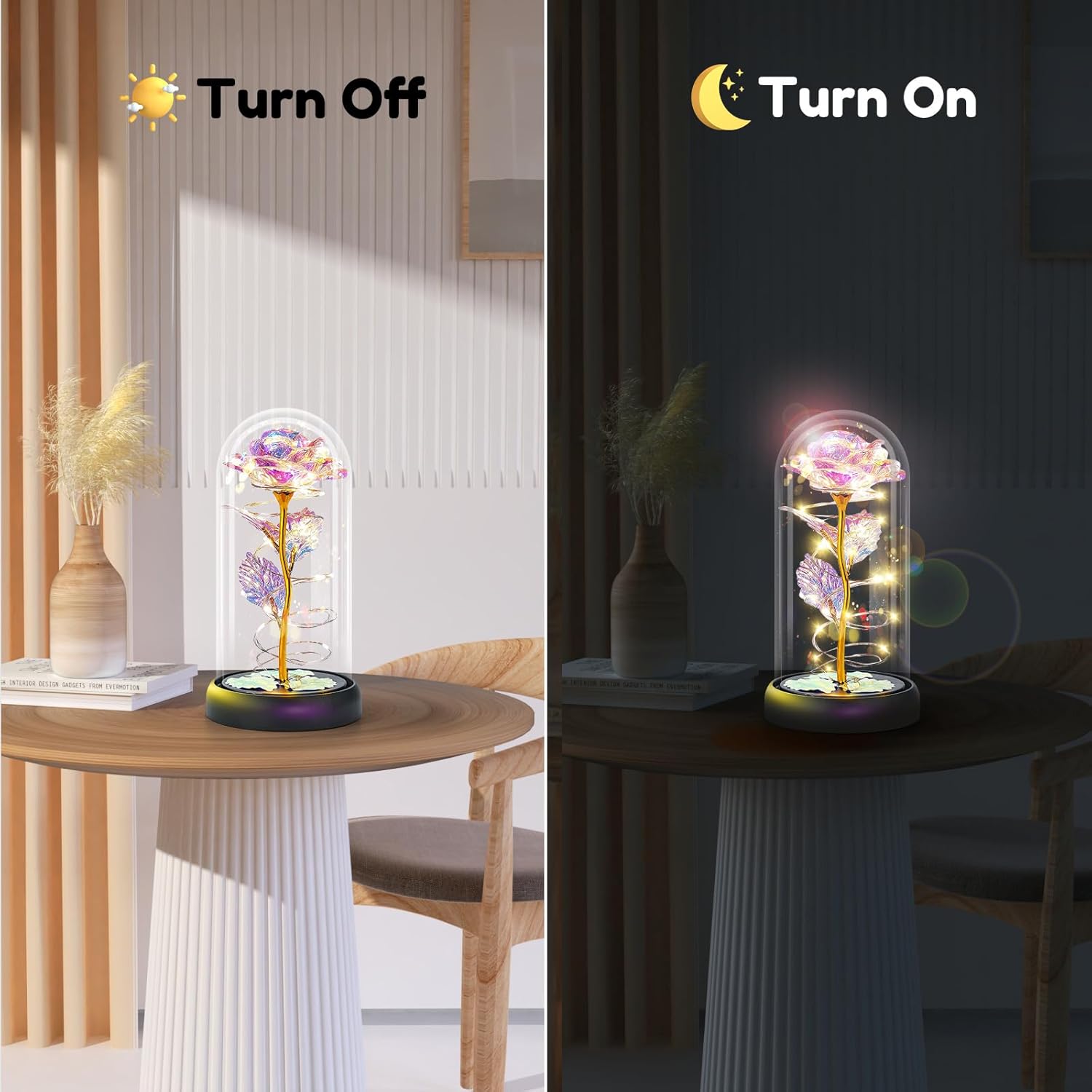 Otlonpe Valentines Day Flower Gifts for Her, Preserved Forever Glass Light Up Rose Gifts for Wife Girlfriend Women Mom Grandma Daughter Sister, Mothers Day Christmas Birthday Womens Gift (Colorful) - Image 4