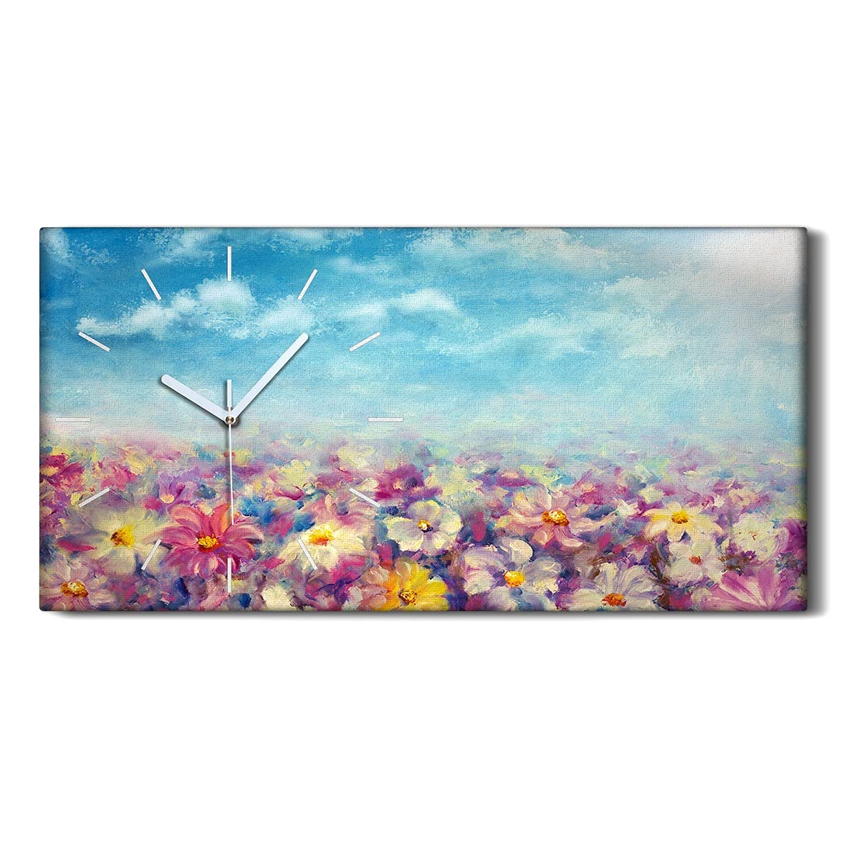 Horloge sur Toile Salon et Chambre Image Fleurs et Ciel pour une Ambiance Zen
