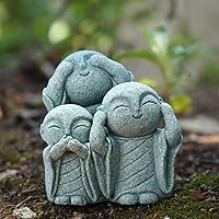 Vista 14 de OwMell Estatua japonesa del monje de Jizo, figura de Buda Jizo, estatua conmemorativa del acuario – Sonriente